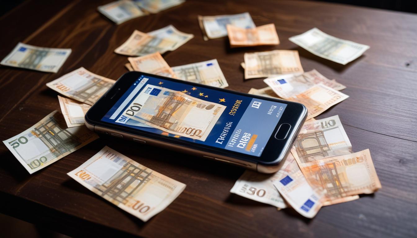 Influencer Buyout: Smartphone und verstreute Euro-Scheine als Symbol für verlorene Renewal-Umsätze